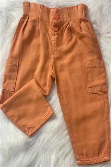 Mojo Kız Bebek 1-4 Yaş Çift Düğmeli Yazlık Mom Pantolon 2250 Somon