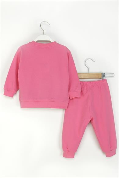 Mojo Kız Bebek 1-4 Yaş Kalp Desenli İkili Eşofman Takımı Fuşya