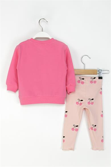 Mojo Kız Bebek 1-4 Yaş Kiraz Desenli Taytlı Takım Pembe
