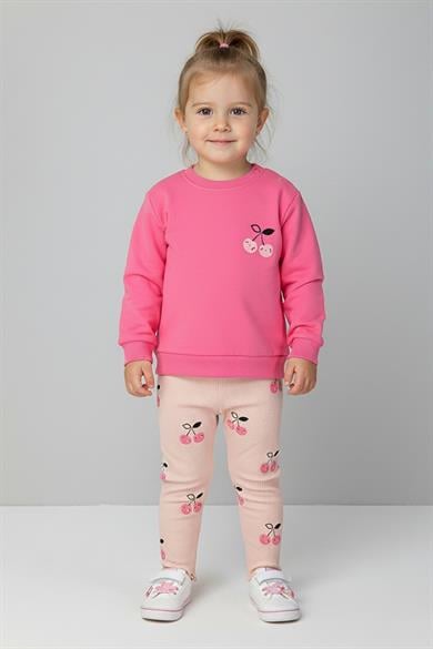 Mojo Kız Bebek 1-4 Yaş Kiraz Desenli Taytlı Takım Pembe