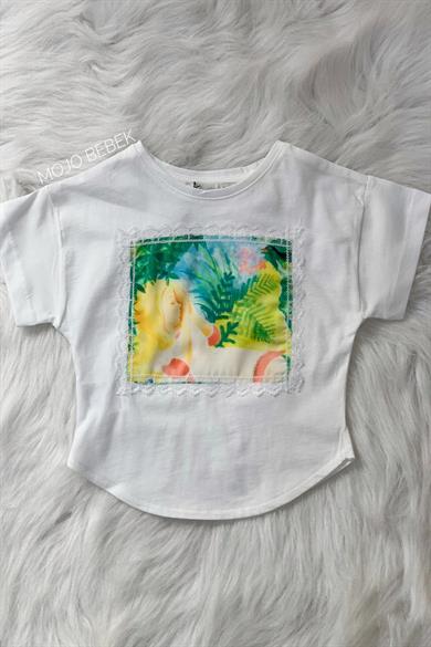Mojo Kız Bebek 1-4 Yaş Kız Desenli T-shirt 35311 Ekru