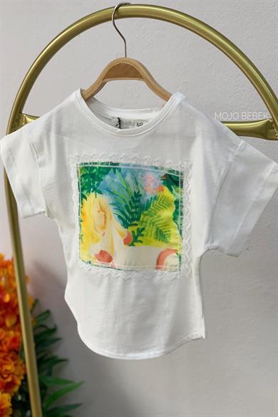 Mojo Kız Bebek 1-4 Yaş Kız Desenli T-shirt 35311 Ekru