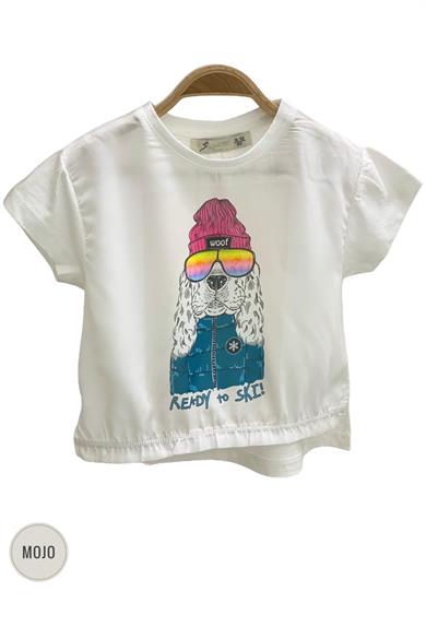 Mojo Kız Bebek 1-4 Yaş Köpek Baskılı Kısa Kol T-shirt 35326 Ekru