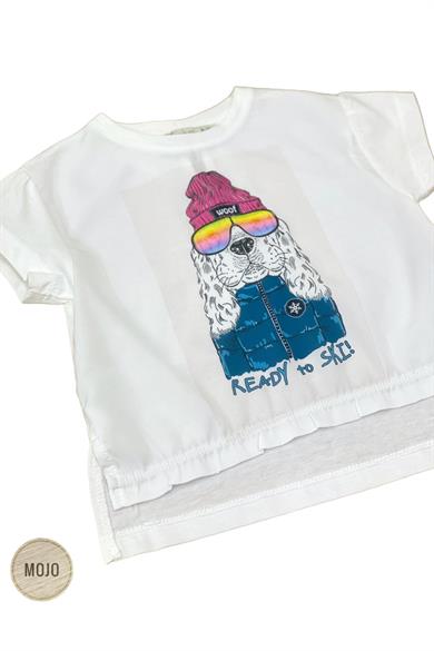 Mojo Kız Bebek 1-4 Yaş Köpek Baskılı Kısa Kol T-shirt 35326 Ekru