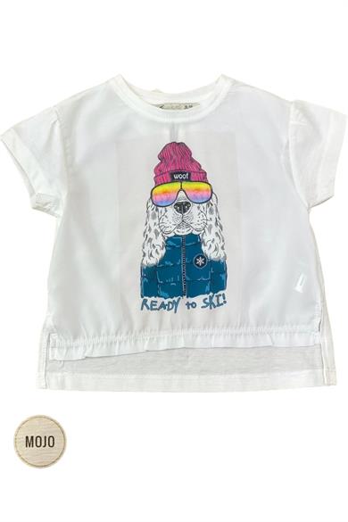 Mojo Kız Bebek 1-4 Yaş Köpek Baskılı Kısa Kol T-shirt 35326 Ekru