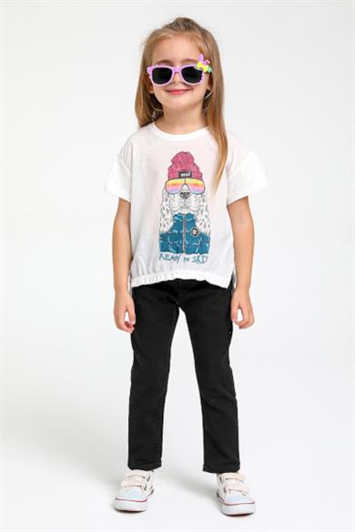 Mojo Kız Bebek 1-4 Yaş Köpek Baskılı Kısa Kol T-shirt 35326 Ekru