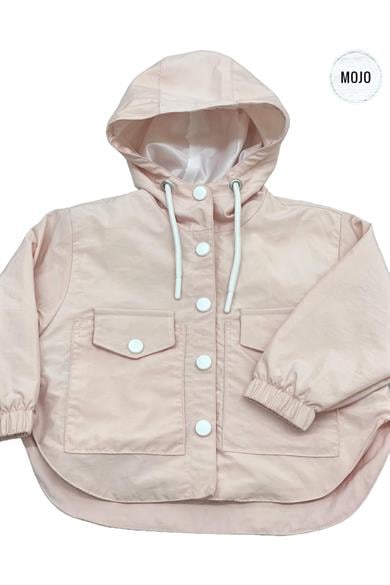 Mojo Kız Bebek 1-5 Yaş Paraşüt Astarlı Kapüşonlu Yağmurluk Pudra