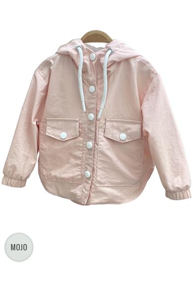 Mojo Kız Bebek 1-5 Yaş Paraşüt Astarlı Kapüşonlu Yağmurluk Pudra