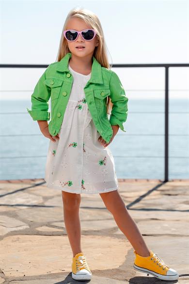 Mojo Kız Bebek 1-5 Yaş Renkli Denim Ceket Yeşil