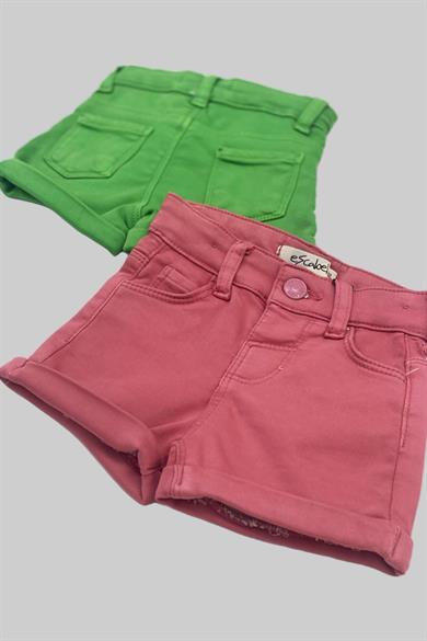 Mojo Kız Bebek 1-5 Yaş Ultra Esnek Renkli Denim Şort 2360 Gülkurusu