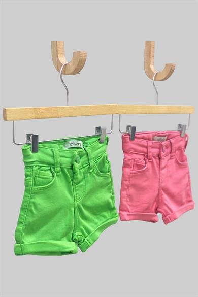 Mojo Kız Bebek 1-5 Yaş Ultra Esnek Renkli Denim Şort 2360 Yeşil