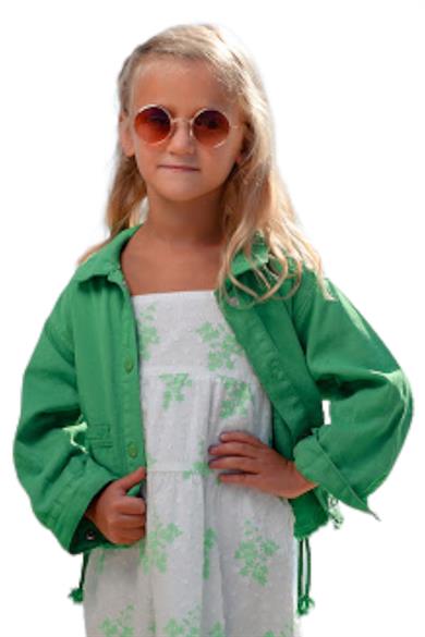 Mojo Kız Bebek 1-5 Yaş Yanları Büzgülü Kot Ceket Yeşil