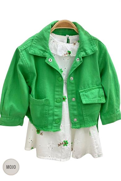 Mojo Kız Bebek 1-5 Yaş Yanları Büzgülü Kot Ceket Yeşil