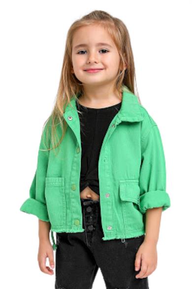 Mojo Kız Bebek 1-5 Yaş Yanları Büzgülü Kot Ceket Yeşil