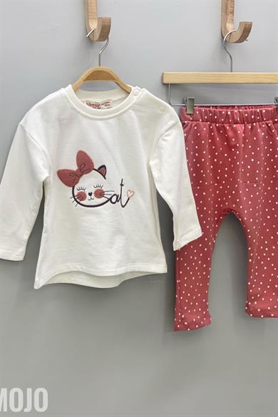Mojo Kız Bebek 6-18 Ay Kedili İkili Takım 118420 Ekru