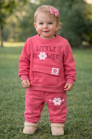 Mojo Kız Bebek 9-24 Ay Flower Baskılı Eşofman Takımı Pembe