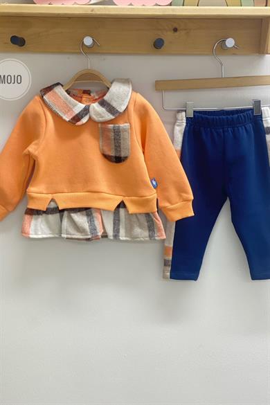 Mojo Kız Bebek 9-24 Ay Oduncu Yaka Şardonlu Takım 22835 Somon