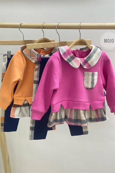 Mojo Kız Bebek 9-24 Ay Oduncu Yaka Şardonlu Takım 22835 Somon