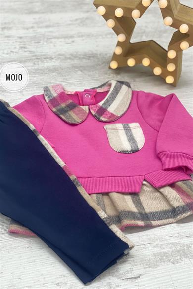 Mojo Kız Bebek 9-24 Ay Oduncu Yaka Şardonlu Takım 22835 Pembe