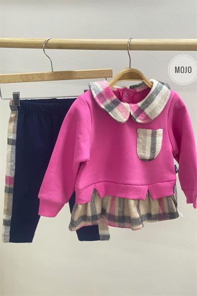 Mojo Kız Bebek 9-24 Ay Oduncu Yaka Şardonlu Takım 22835 Pembe
