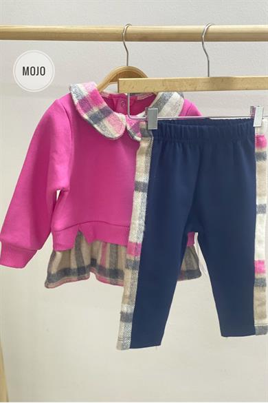 Mojo Kız Bebek 9-24 Ay Oduncu Yaka Şardonlu Takım 22835 Pembe