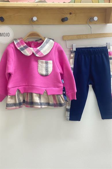 Mojo Kız Bebek 9-24 Ay Oduncu Yaka Şardonlu Takım 22835 Pembe