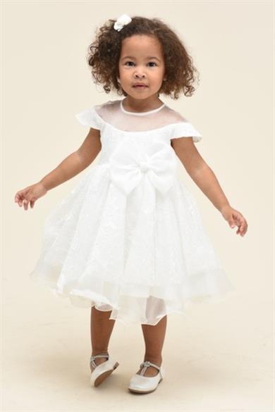 Mojo Kız Bebek 9-36 Ay Dantel Detaylı Kısa Abiye Elbise 5596 Ekru