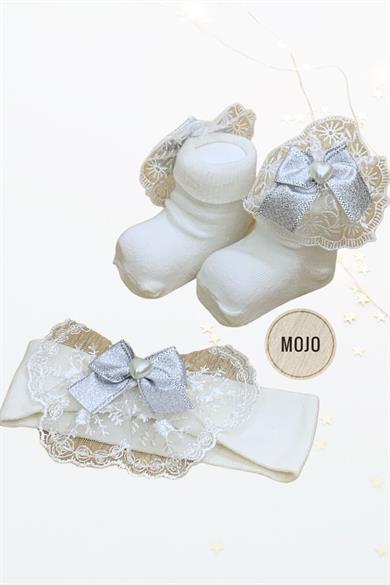 Mojo Kız Bebek Bandana Çorap Takımı 9529 Beyaz