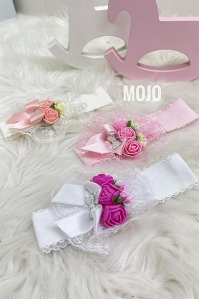 Mojo Kız Bebek Çiçek Detaylı Bandana 260 Beyaz