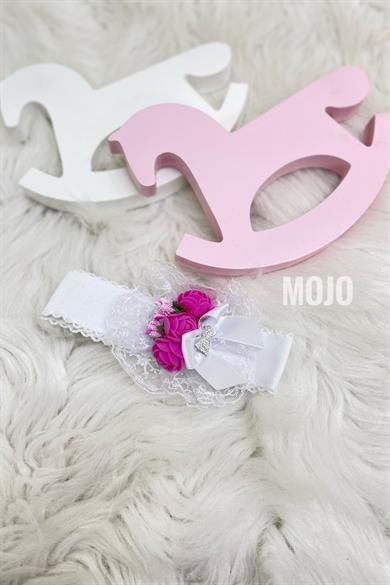 Mojo Kız Bebek Çiçek Detaylı Bandana 260 Beyaz