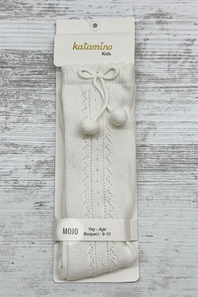 Mojo Kız Bebek Desenli ve Fiyonklu File Golf Çorap K14052 Krem