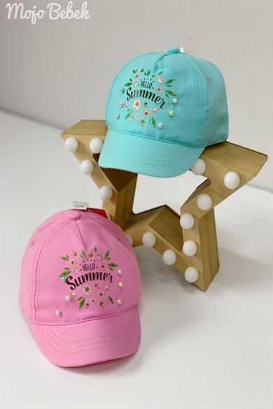 Mojo Kız Bebek Hello Summer Boncuklu Kasketli Şapka 90004 Pembe