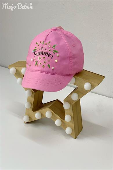 Mojo Kız Bebek Hello Summer Boncuklu Kasketli Şapka 90004 Pembe