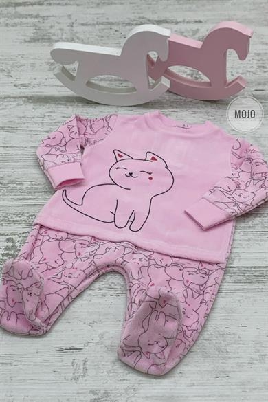 Mojo Kız Bebek Pink Cats Kadife Parçalı Tulum 7153 Pembe