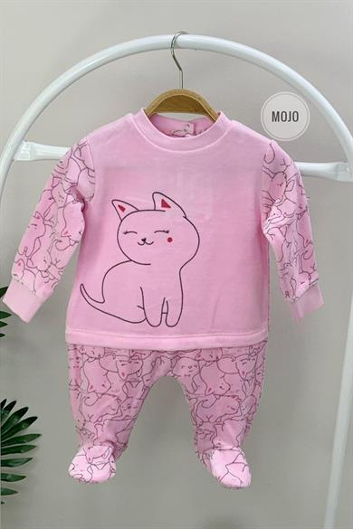 Mojo Kız Bebek Pink Cats Kadife Parçalı Tulum 7153 Pembe