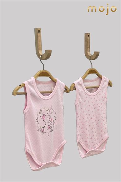 Mojo Kız Bebek Tavşan Desenli Body 6409 Pembe