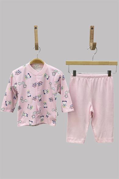 Mojo Kız Bebek Tavşan ve Ayı Desenli Çıtçıtlı Pijama Takımı 2329 Pembe