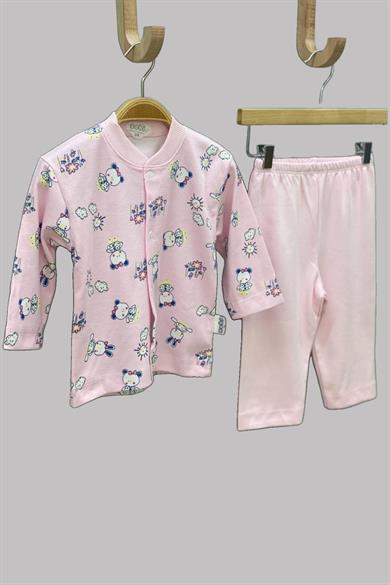 Mojo Kız Bebek Tavşan ve Ayı Desenli Çıtçıtlı Pijama Takımı 2329 Pembe