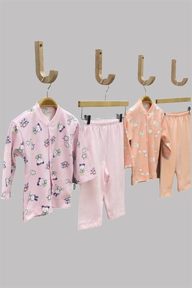 Mojo Kız Bebek Tavşan ve Ayı Desenli Çıtçıtlı Pijama Takımı 2329 Pembe