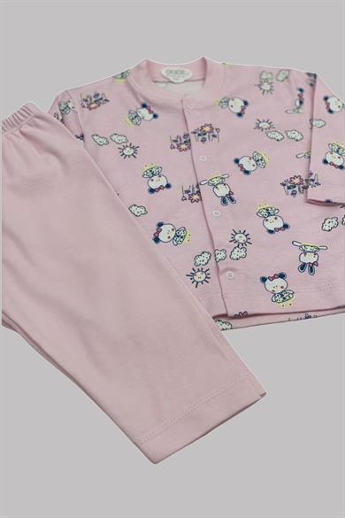 Mojo Kız Bebek Tavşan ve Ayı Desenli Çıtçıtlı Pijama Takımı 2329 Pembe