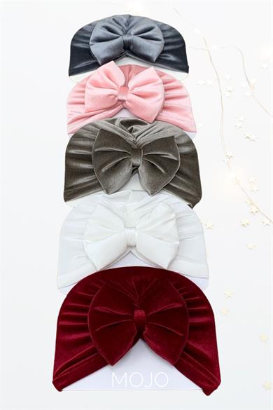 Mojo Kız Bebek Topuzlu Fiyonklu Kadife Bone 3319 Pudra