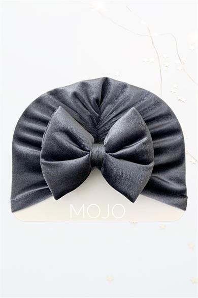 Mojo Kız Bebek Topuzlu Fiyonklu Kadife Bone 3319 Gümüş