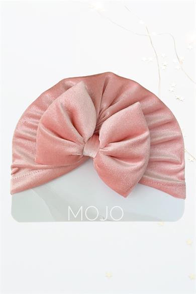 Mojo Kız Bebek Topuzlu Fiyonklu Kadife Bone 3319 Pudra