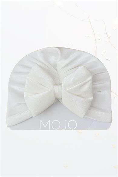 Mojo Kız Bebek Topuzlu Fiyonklu Kadife Bone 3319 Krem