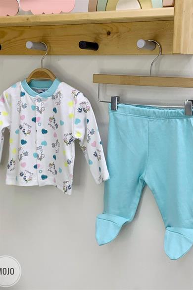 Mojo Kız Bebek Unicorn Çıtçıtlı Patikli Yenidoğan Takımı 6657 Beyaz-Mavi