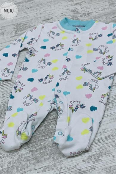 Mojo Kız Bebek Unicorn Desenli Patikli Tulum 6659 Beyaz