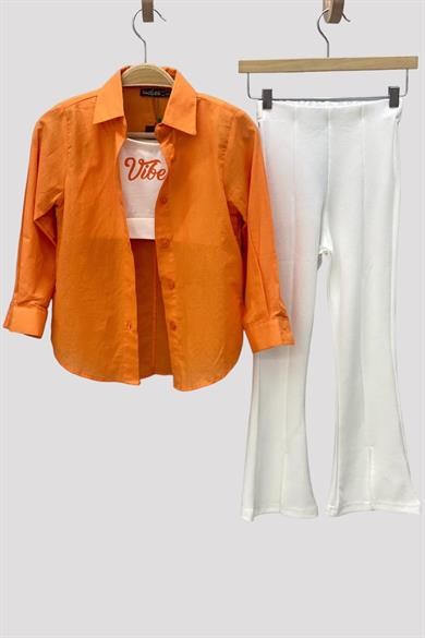 Mojo Kız Çocuk 1-14 Yaş  İspanyol Paça Yırtmaçlı Tayt 3490 Beyaz