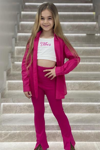 Mojo Kız Çocuk 1-14 Yaş  İspanyol Paça Yırtmaçlı Tayt 3490 Fuşya