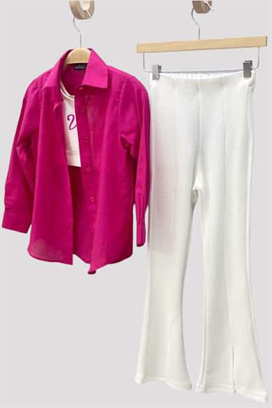 Mojo Kız Çocuk 1-14 Yaş  İspanyol Paça Yırtmaçlı Tayt 3490 Beyaz