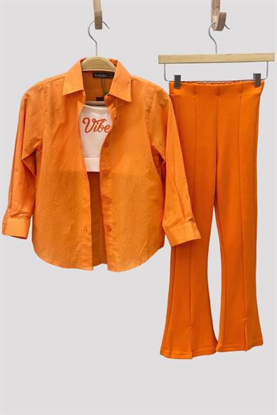 Mojo Kız Çocuk 1-14 Yaş  İspanyol Paça Yırtmaçlı Tayt 3490 Turuncu